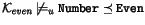 $\mathcal{K}_\mathit{even} \not\models_{u} \texttt{Number} \preceq \texttt{Even}$