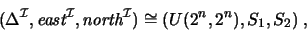 \begin{displaymath}(\Delta^\mathcal{I},{\textit{east}}\xspace^\mathcal{I},{\textit{north}}\xspace^\mathcal{I}) \cong (U(2^n,2^n),S_1,S_2) \; ,
\end{displaymath}