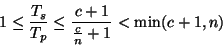 \begin{displaymath}
1 \leq {T_s \over T_p} \leq {c+1 \over {c \over n}+1} < \min(c+1,n)
\end{displaymath}