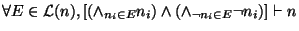 $\displaystyle \forall E\in{\cal L}(n),[(\wedge_{n_i\in E}n_i) \wedge(\wedge_{\neg n_i\in E}\neg n_i)]\vdash n$