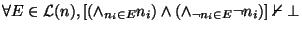 $\displaystyle \forall E\in{\cal L}(n),[(\wedge_{n_i\in E}n_i)\wedge (\wedge_{\neg n_i\in E}\neg n_i)]\nvdash\bot$