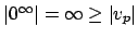 $\vert^{\infty}\vert = \infty \geq
\vert v_p\vert$