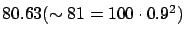 $ 80.63 (\sim 81 = 100 \cdot 0.9^2)$