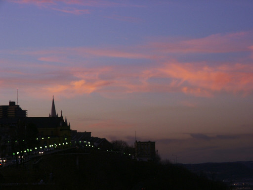 River of lights, silhouetted sunset