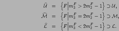 \begin{eqnarray*}
\widehat{\cal U} & = & \left\{ F \Big\vert m_3^F > 2m_2^F - 1\...
... \left\{ F \Big\vert m_3^F < 2m_2^F - 1\right\} \supset \cal{L}.
\end{eqnarray*}