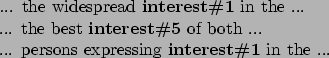 \begin{emph}
... the widespread {\bf interest\char93 1} in the ...
\par
... the...
....
\par
... persons expressing {\bf interest\char93 1} in the ...
\par
\end{emph}