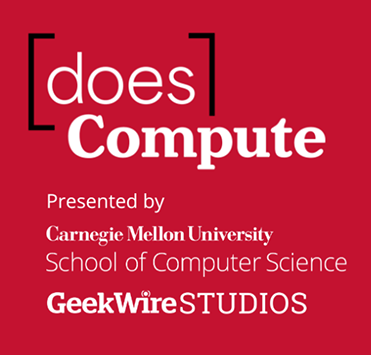  The logo for the Does Compute podcast on a red background with mentions of SCS and GeekWire Studios.