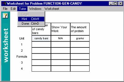 hint option from the tutor menu