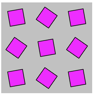 grid of 9 magenta squares, 3 by 3, with alternating rotations of 0 and 45 degree