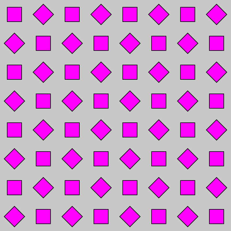 grid of 64 magenta squares, 8 by 8, with alternating rotations of 0 and 45 degree