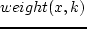 $\displaystyle weight(x,k) ~~=~~ u_x \cdot interested(x,n) ~~+ \hspace{-0.3in}\sum_{y \in interests(x,k)}\hspace{-0.3in} u_y~.$